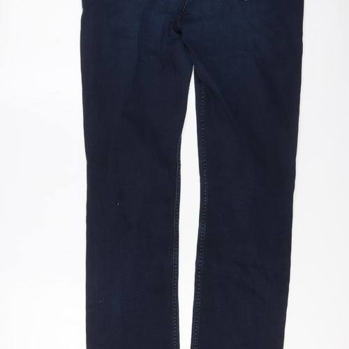 Fat Face Womens Blue Cotton Straight Jeans Size 12 L32 in Regular Button