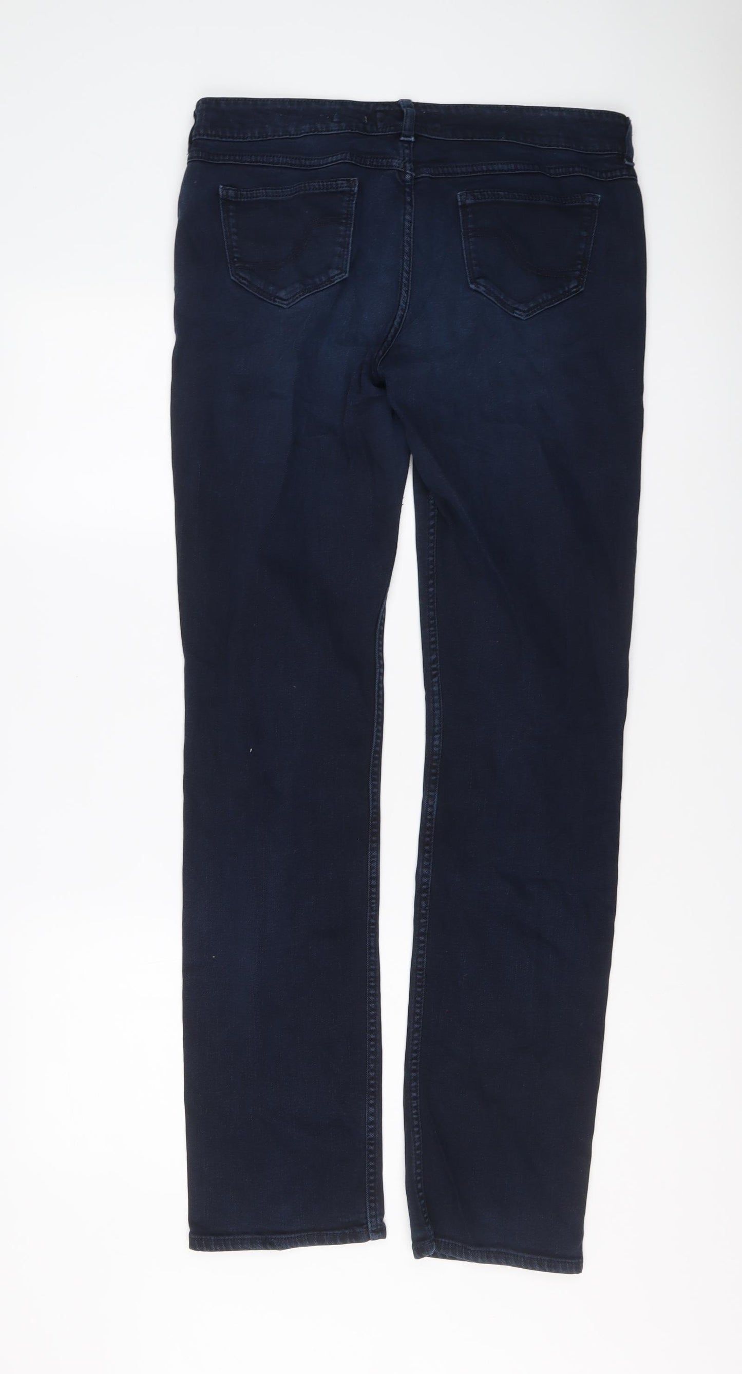 Fat Face Womens Blue Cotton Straight Jeans Size 12 L32 in Regular Button