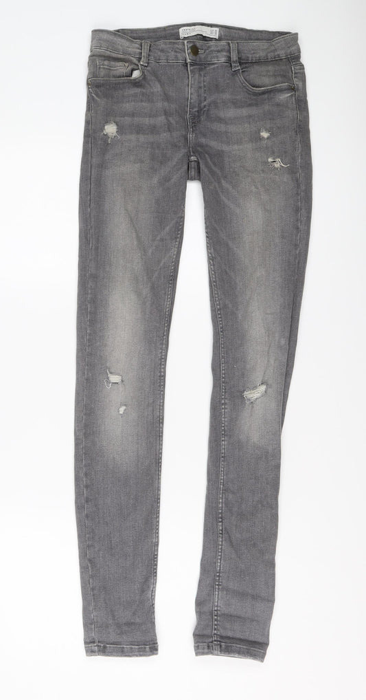 Zara Womens Grey Cotton Skinny Jeans Size 10 L31 in Regular Button