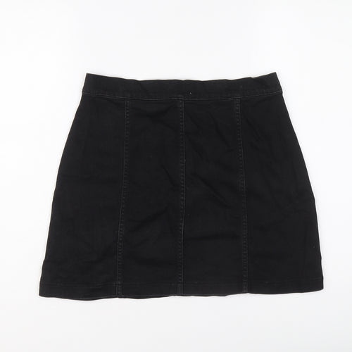 Oasis Womens Black Cotton A-Line Skirt Size 12 Button