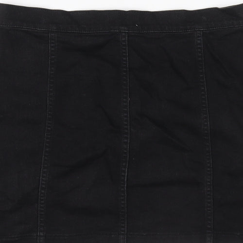 Oasis Womens Black Cotton A-Line Skirt Size 12 Button