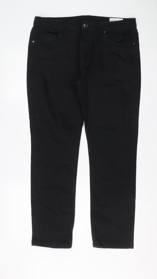 Denim & Co. Mens Black Cotton Straight Jeans Size 36 in L30 in Slim Button