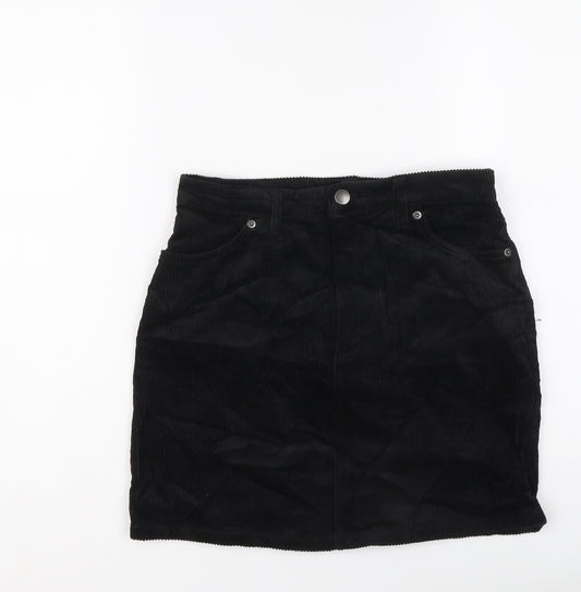 Monki Womens Black Cotton Mini Skirt Size 28 in Button