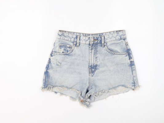Denim & Co. Womens Blue Cotton Hot Pants Shorts Size 10 L3 in Regular Button - Distressed