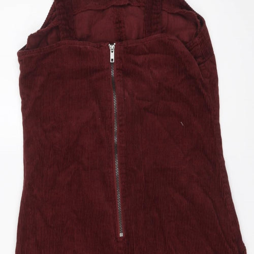 New Look Womens Red Cotton Pinafore/Dungaree Dress Size 8 Square Neck Zip