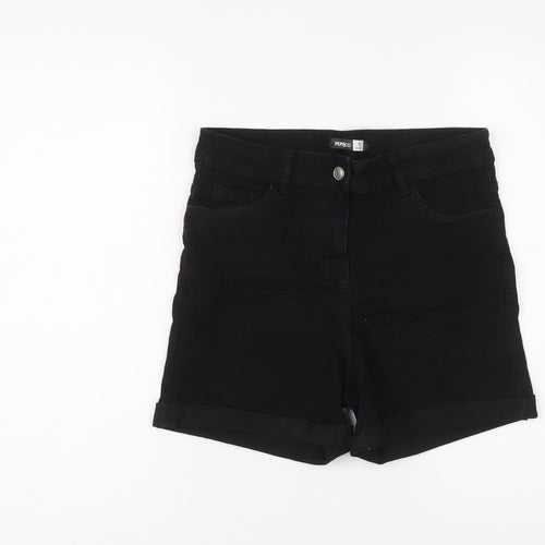 Pep&Co Womens Black Cotton Hot Pants Shorts Size 12 L4 in Regular Button