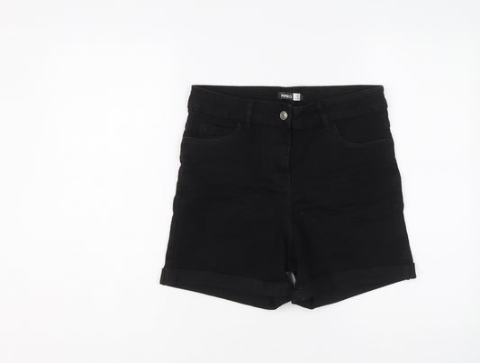 Pep&Co Womens Black Cotton Hot Pants Shorts Size 12 L4 in Regular Button