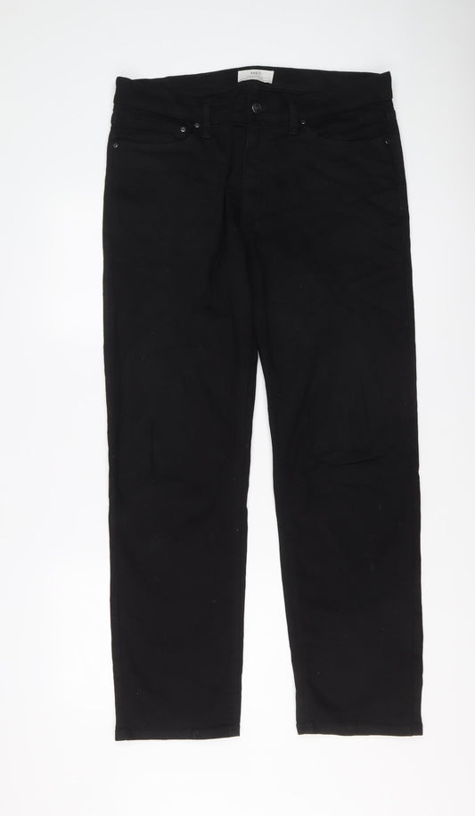 Marks and Spencer Mens Black Cotton Straight Jeans Size 34 in L31 in Regular Button