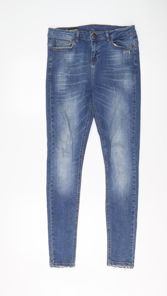Bee Inspired Mens Blue Cotton Skinny Jeans Size 30 in L29 in Regular Button