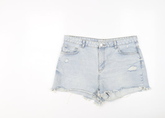 Denim & Co. Womens Blue Cotton Hot Pants Shorts Size 16 L3 in Regular Button - Distressed