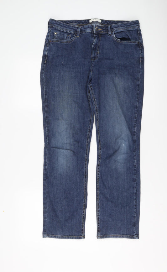 Marks and Spencer Womens Blue Cotton Straight Jeans Size 14 L27 in Slim Button