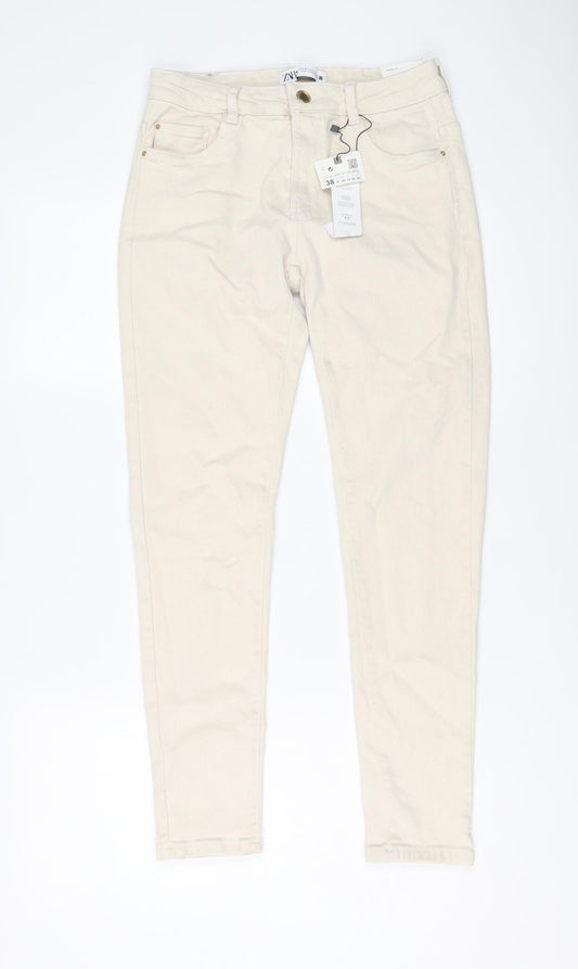 Zara Womens Beige Cotton Skinny Jeans Size 10 L27 in Regular Button