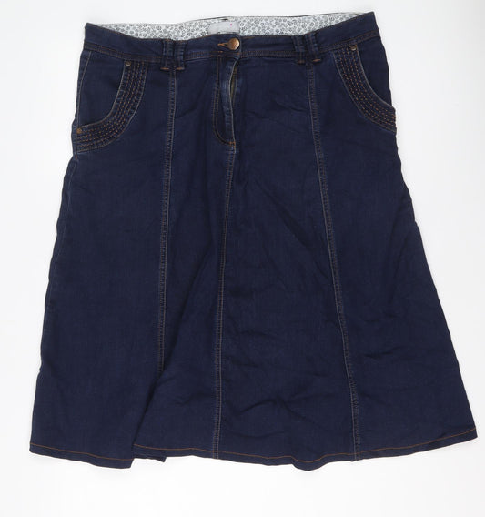 Per Una Womens Blue Cotton Swing Skirt Size 18 Button