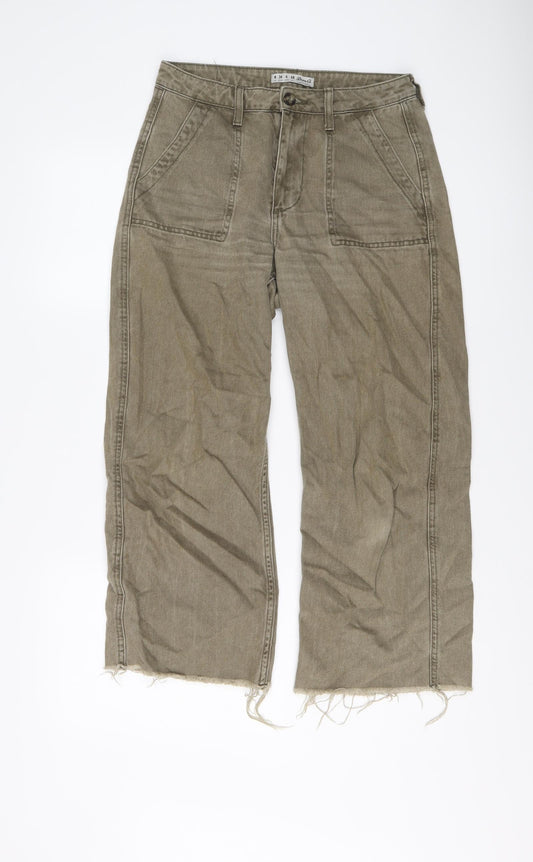 Denim & Co. Womens Brown Cotton Wide-Leg Jeans Size 8 L24 in Regular Button