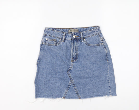 Denim & Co. Womens Blue Cotton Mini Skirt Size 6 Button
