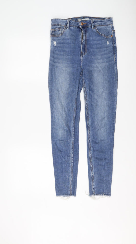 Bershka Womens Blue Cotton Skinny Jeans Size 10 L26 in Regular Button