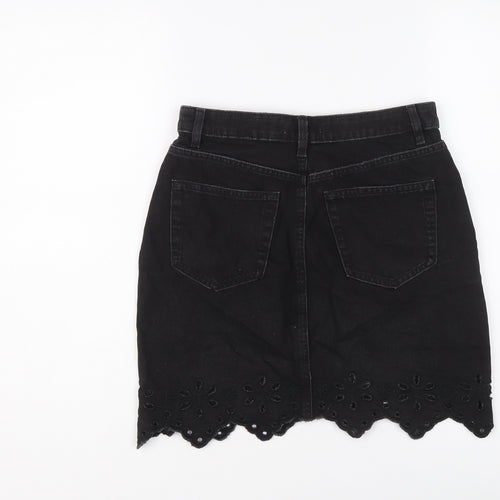 H&M Womens Black Cotton A-Line Skirt Size 8 Button