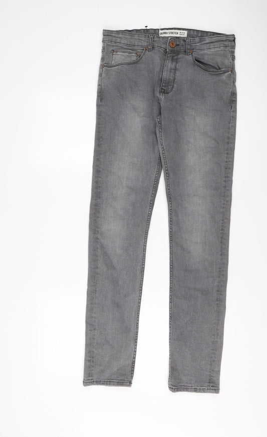 New Look Mens Grey Cotton Skinny Jeans Size 32 in L32 in Regular Button