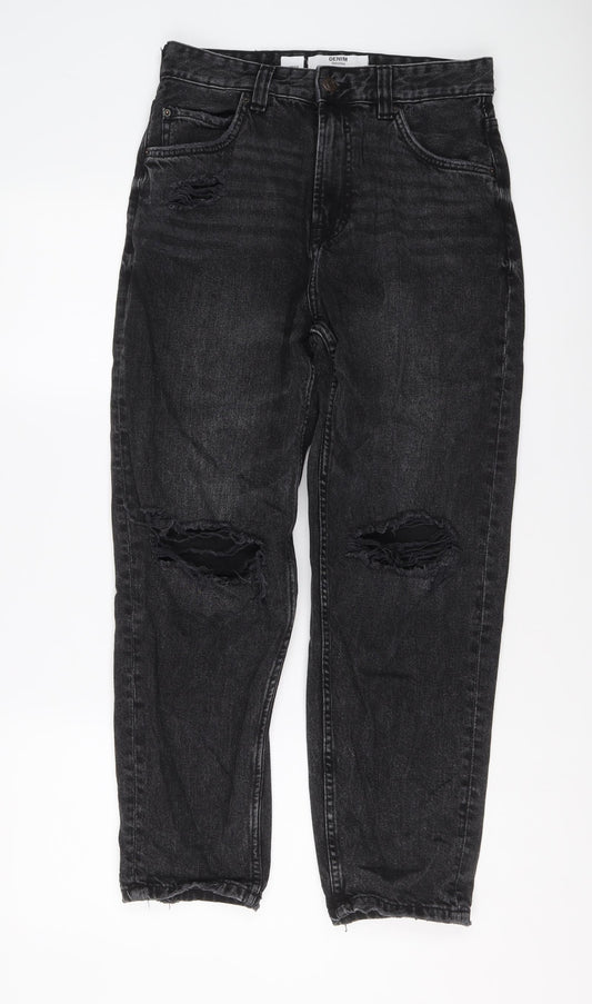 Bershka Womens Black Cotton Straight Jeans Size 8 L26 in Regular Button