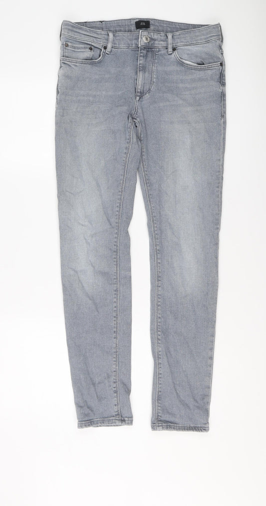 River Island Mens Blue Cotton Straight Jeans Size 30 in L32 in Regular Button