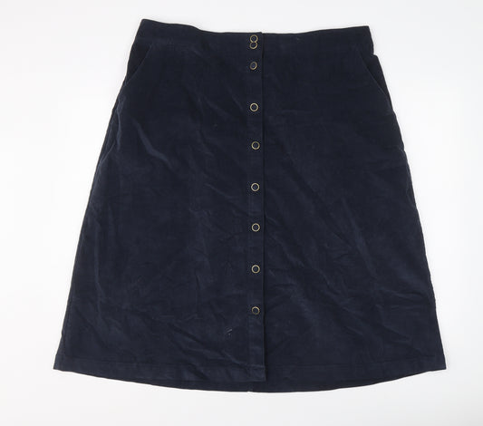 Damart Womens Blue Cotton A-Line Skirt Size 24 Button