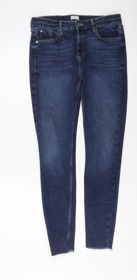 River Island Womens Blue Cotton Skinny Jeans Size 14 L29 in Regular Button
