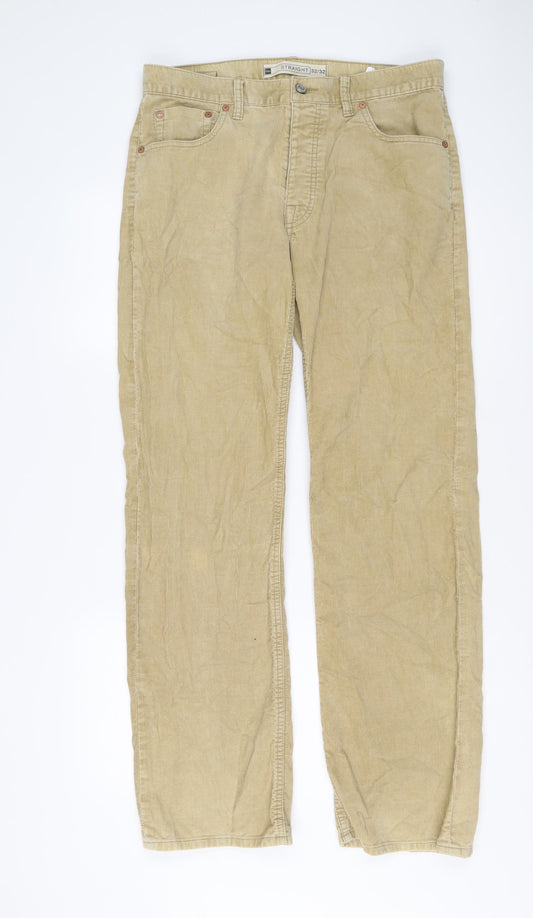 Gap Mens Beige Cotton Chino Trousers Size 32 in L32 in Regular Button