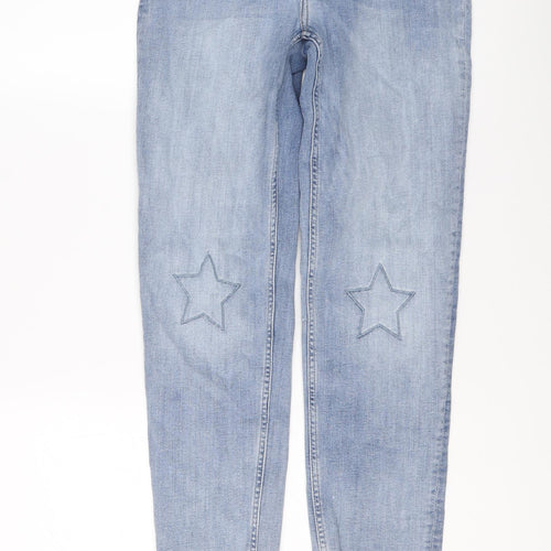 H&M Womens Blue Cotton Straight Jeans Size 10 L26 in Regular Button - Star detail