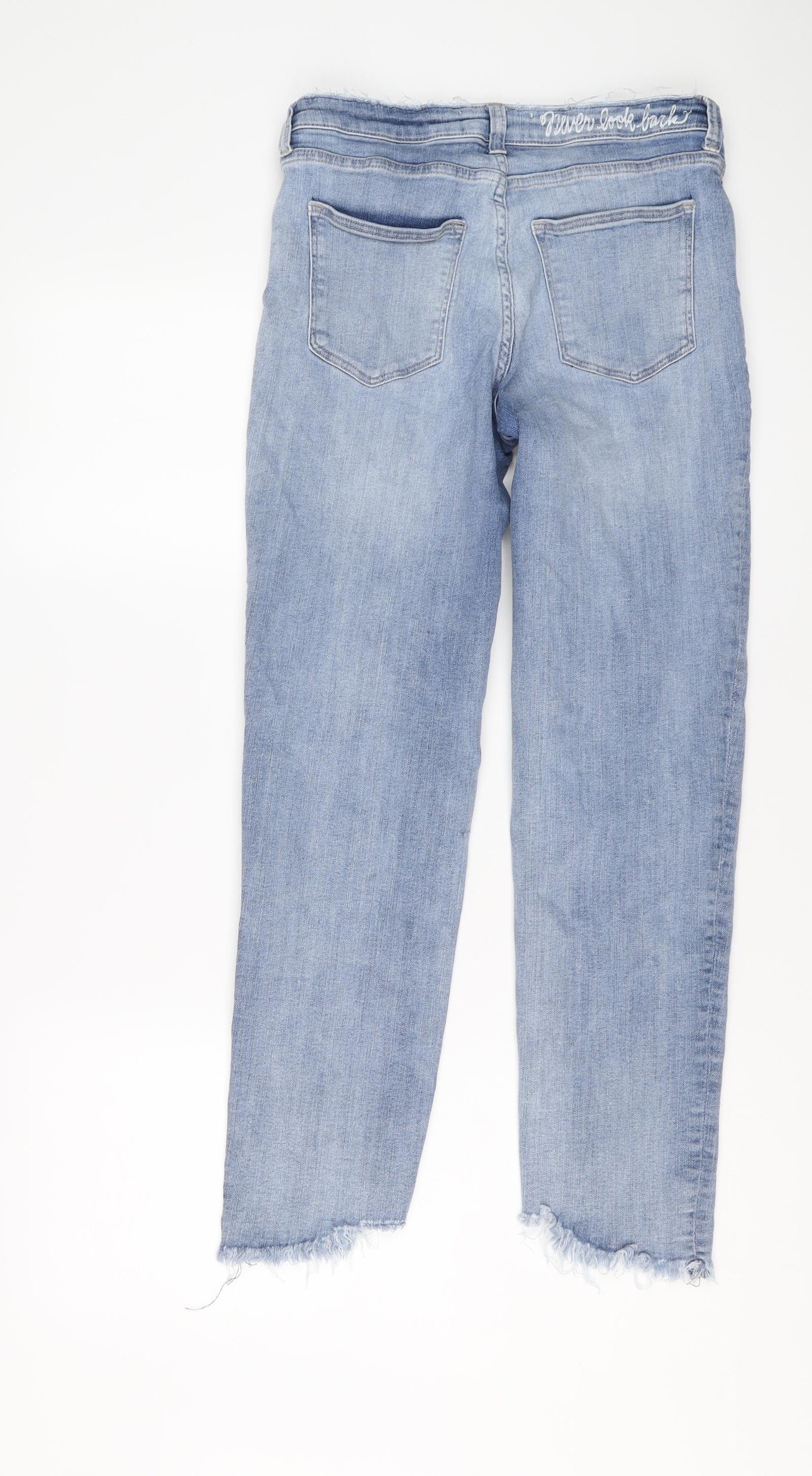 H&M Womens Blue Cotton Straight Jeans Size 10 L26 in Regular Button - Star detail