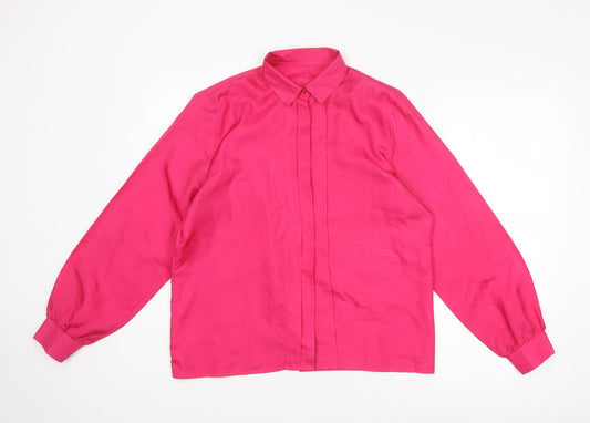 St Michael Womens Pink Polyester Basic Button-Up Size 16 Collared