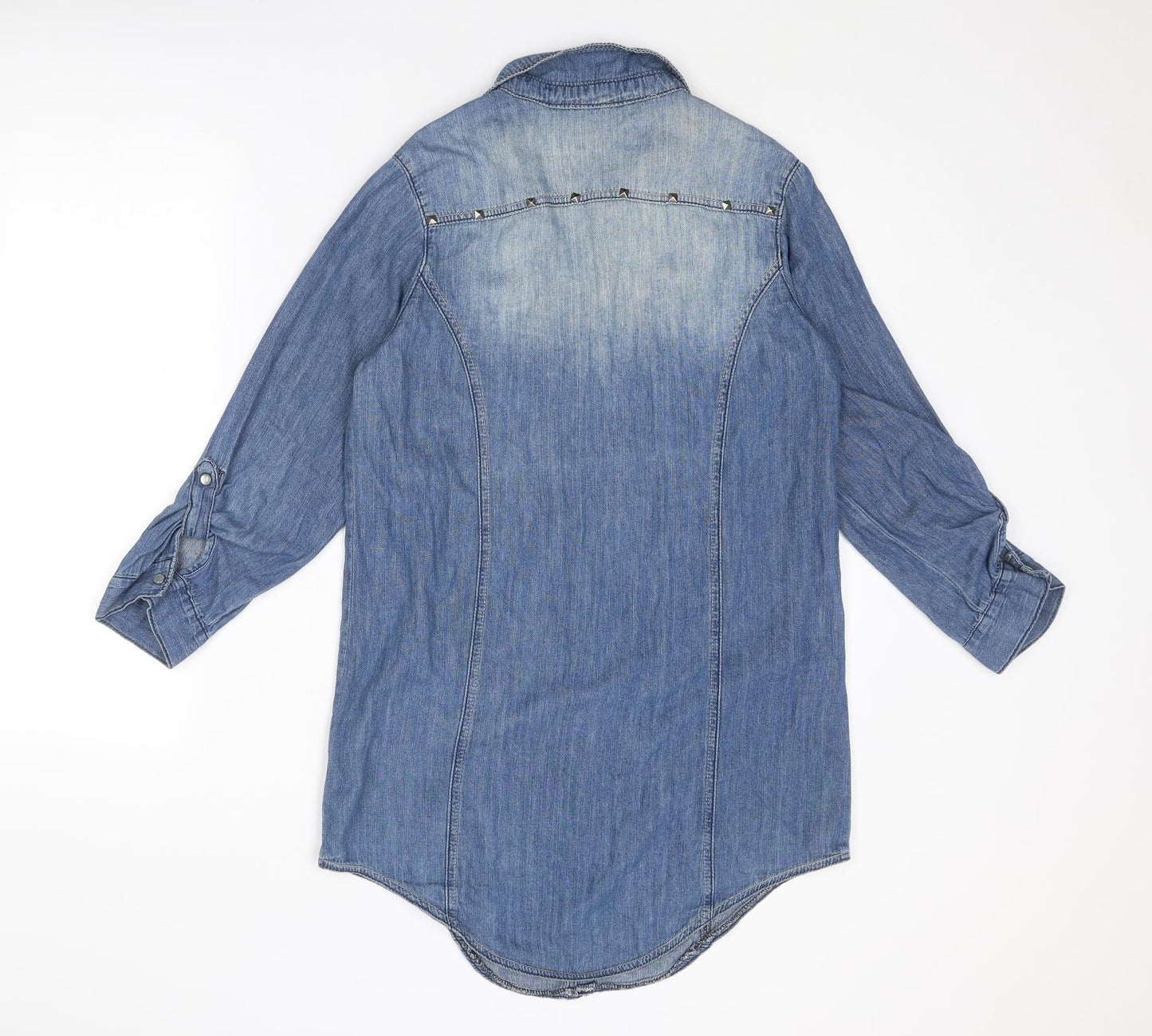 Heart & Soul Womens Blue Cotton Shirt Dress Size S Collared Snap