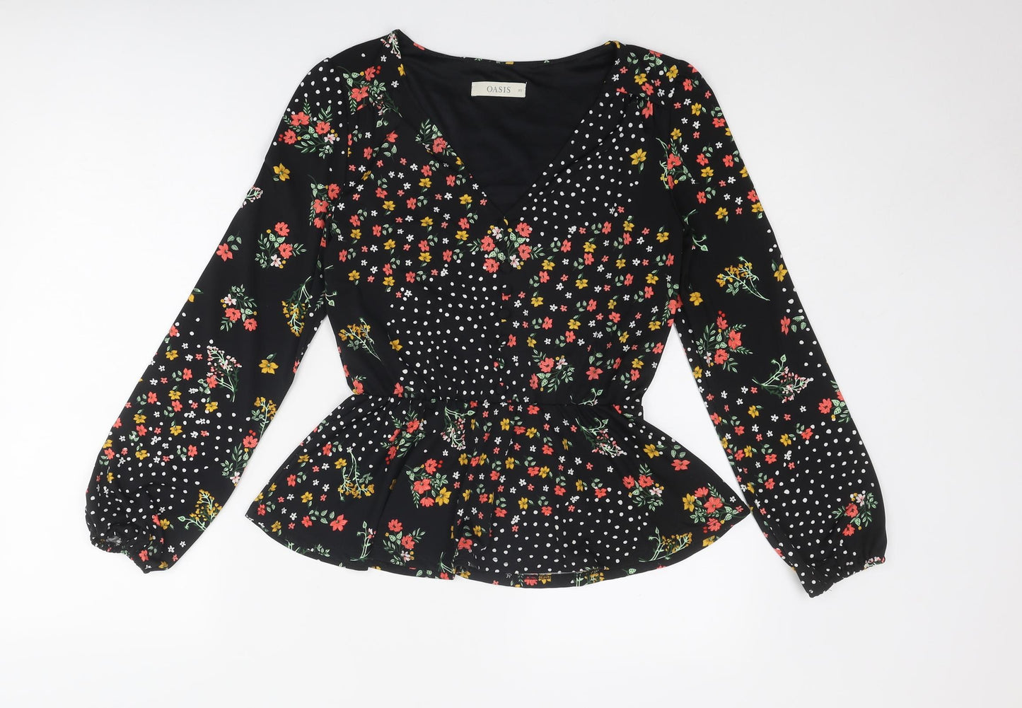 Oasis Womens Black Floral Polyester Basic Blouse Size XS V-Neck