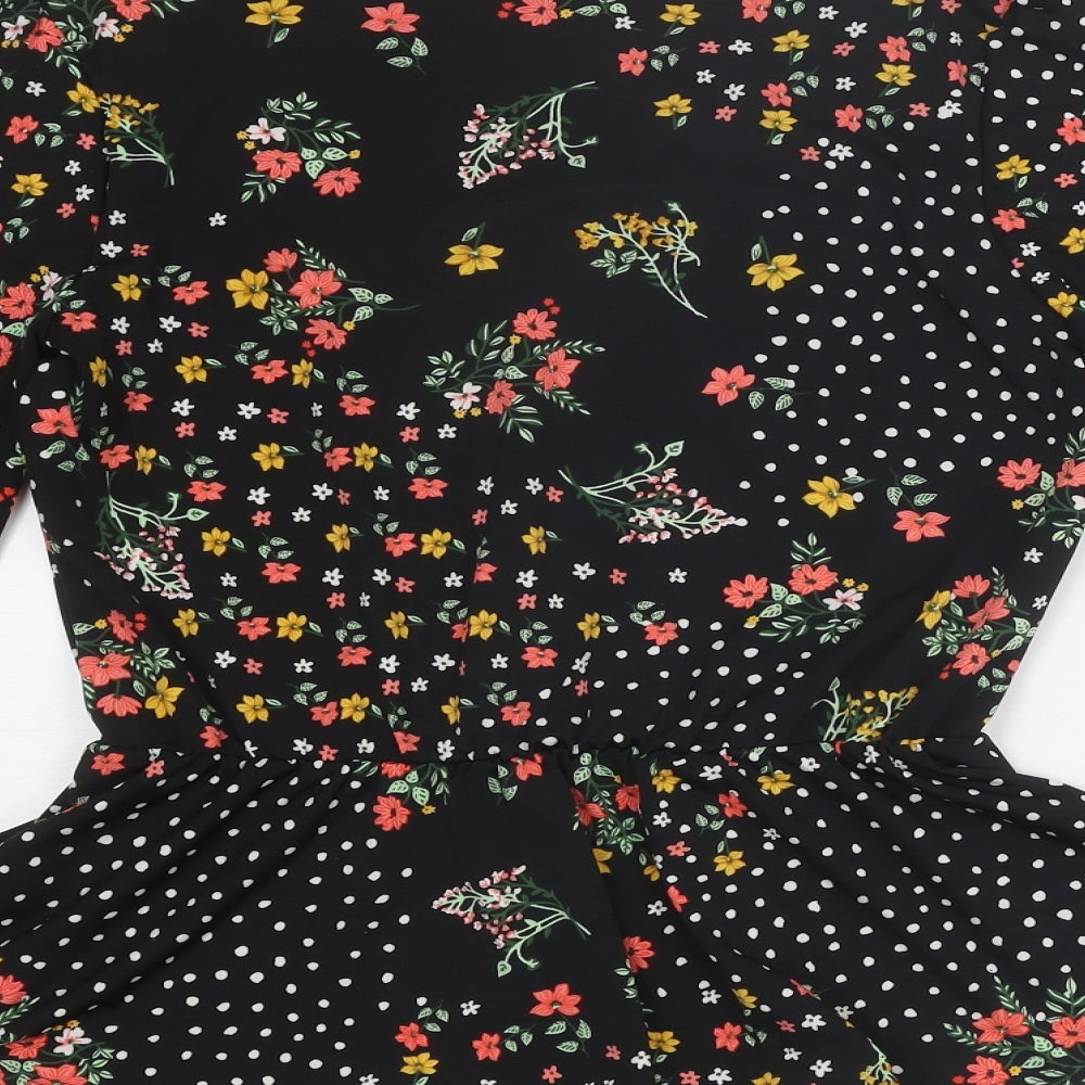 Oasis Womens Black Floral Polyester Basic Blouse Size XS V-Neck