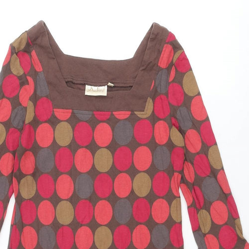 Adini Womens Multicoloured Polka Dot Cotton A-Line Size M Square Neck Pullover