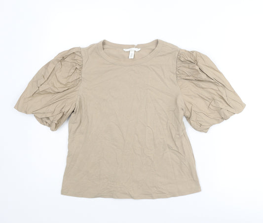 H&M Womens Beige Cotton Basic T-Shirt Size M Round Neck