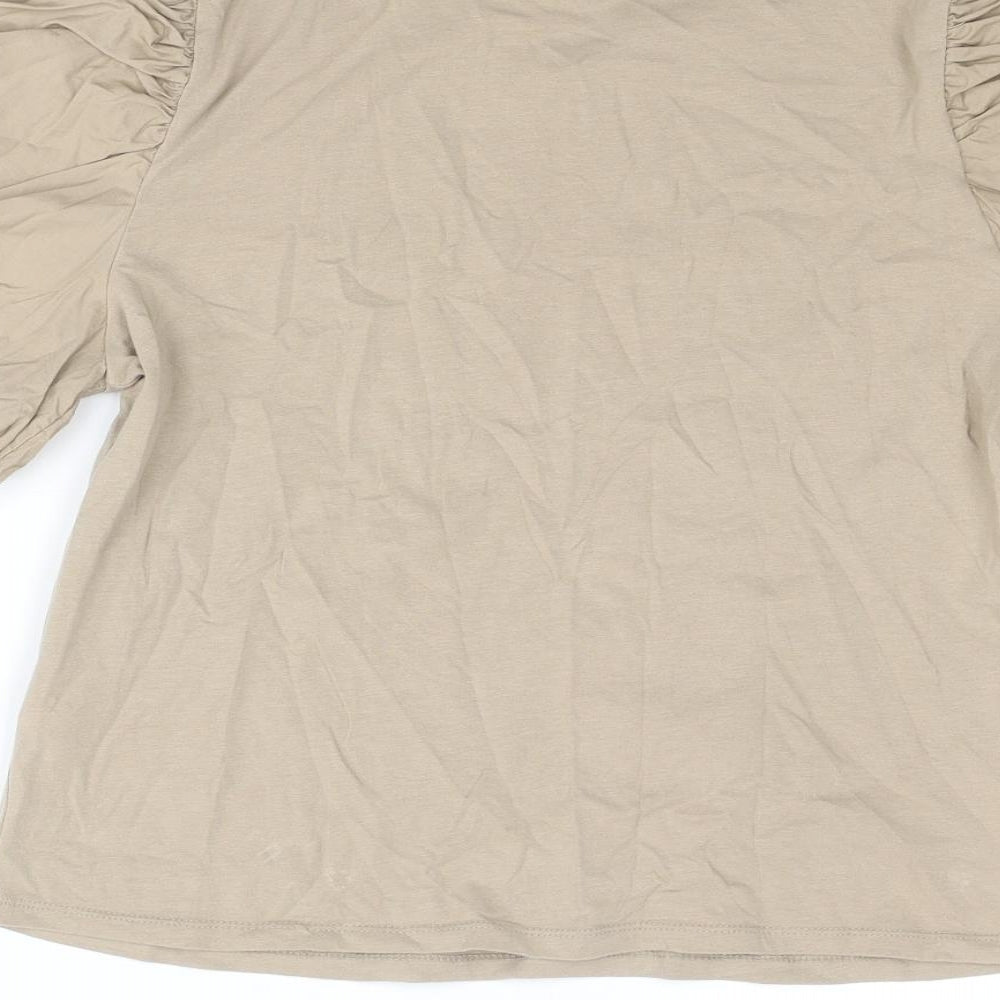 H&M Womens Beige Cotton Basic T-Shirt Size M Round Neck