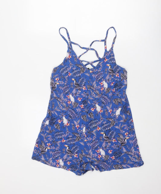 New Look Womens Blue Geometric Viscose Playsuit One-Piece Size 8 Pullover - Bird Print
