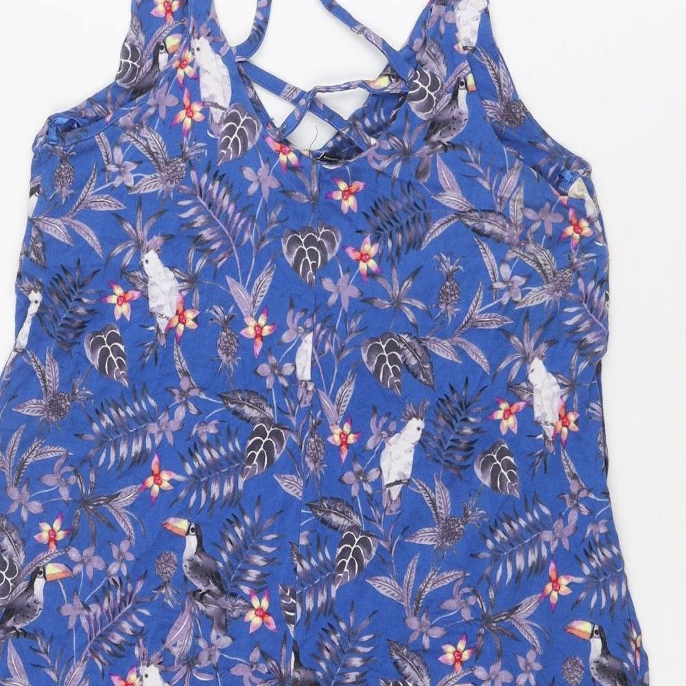 New Look Womens Blue Geometric Viscose Playsuit One-Piece Size 8 Pullover - Bird Print