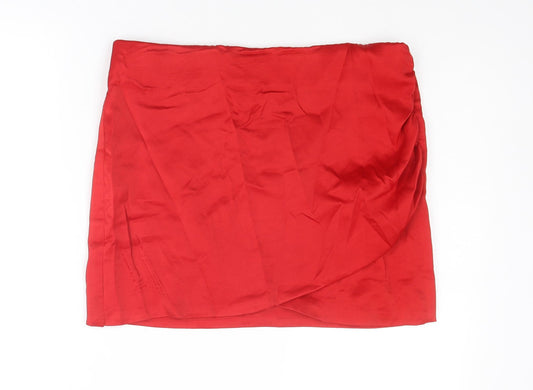 Zara Womens Red Viscose Mini Skirt Size L Zip