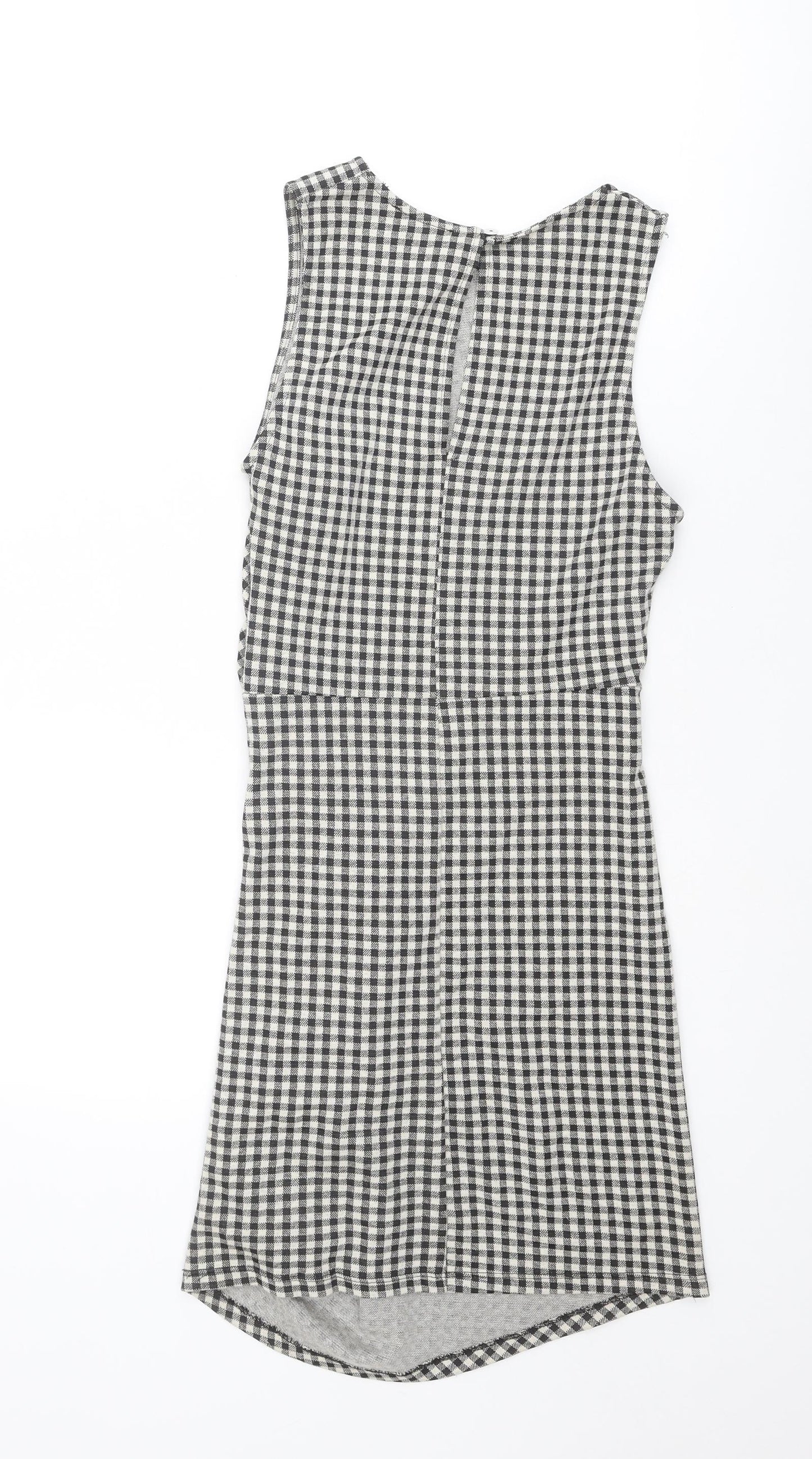 Zara Womens Black Plaid Polyester Tank Dress Size M Round Neck Button