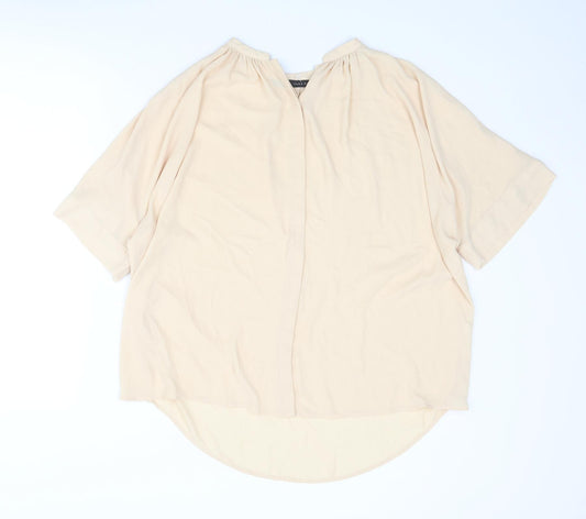 Zara Womens Beige Polyester Basic Button-Up Size S V-Neck