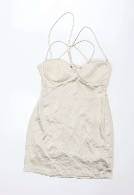 Zara Womens Beige Polyester Mini Size L Sweetheart Zip - Open Back