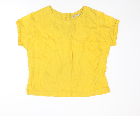 Marks and Spencer Womens Yellow Linen Basic T-Shirt Size 16 Round Neck