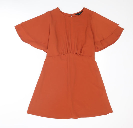 New Look Womens Orange Polyester A-Line Size 12 Round Neck Button - Open Back