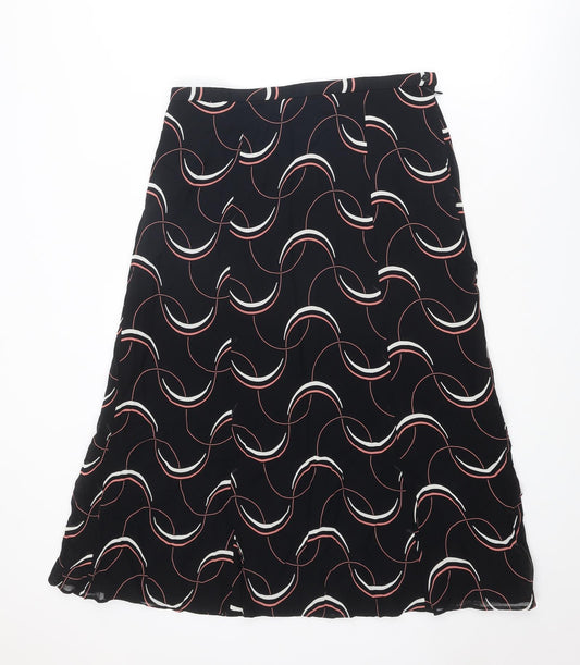 Marks and Spencer Womens Black Geometric Viscose A-Line Skirt Size 14 Zip
