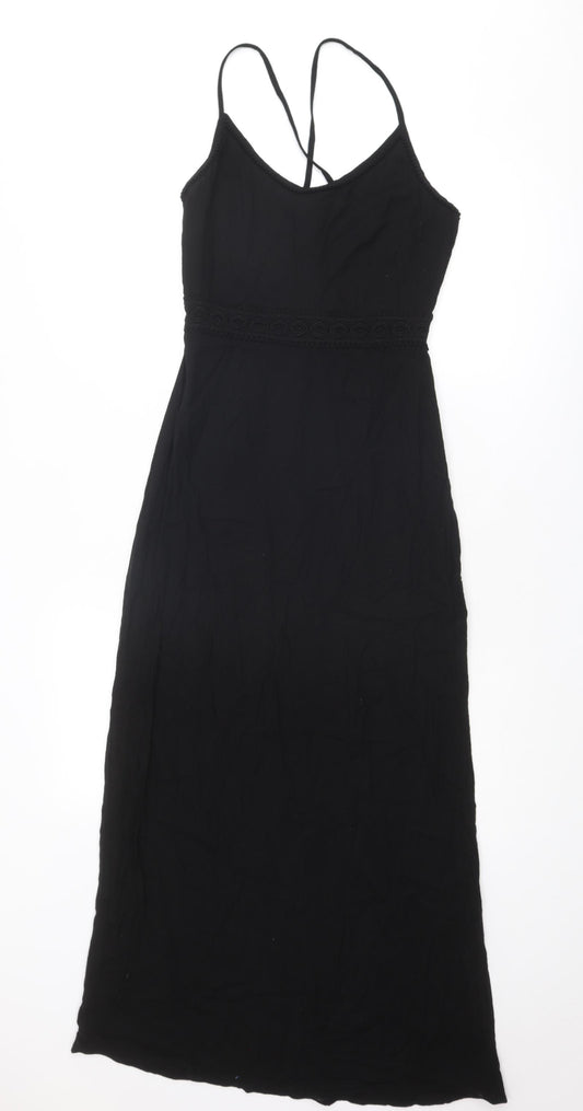 Miss Selfridge Womens Black Cotton Tank Dress Size 4 Round Neck Zip - Open Back
