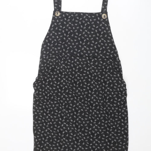 Boohoo Womens Black Geometric Polyester Pinafore/Dungaree Dress Size 16 Square Neck Pullover - Pinafore