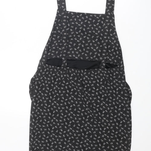 Boohoo Womens Black Geometric Polyester Pinafore/Dungaree Dress Size 16 Square Neck Pullover - Pinafore