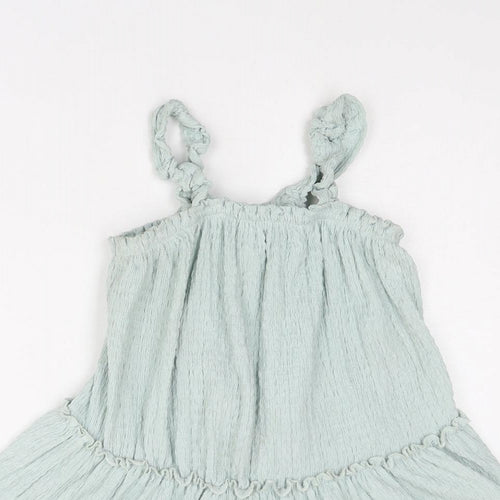 Zara Girls Green Polyester A-Line Size 4-5 Years Square Neck Pullover - Tiered
