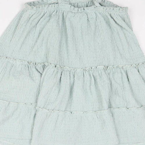 Zara Girls Green Polyester A-Line Size 4-5 Years Square Neck Pullover - Tiered